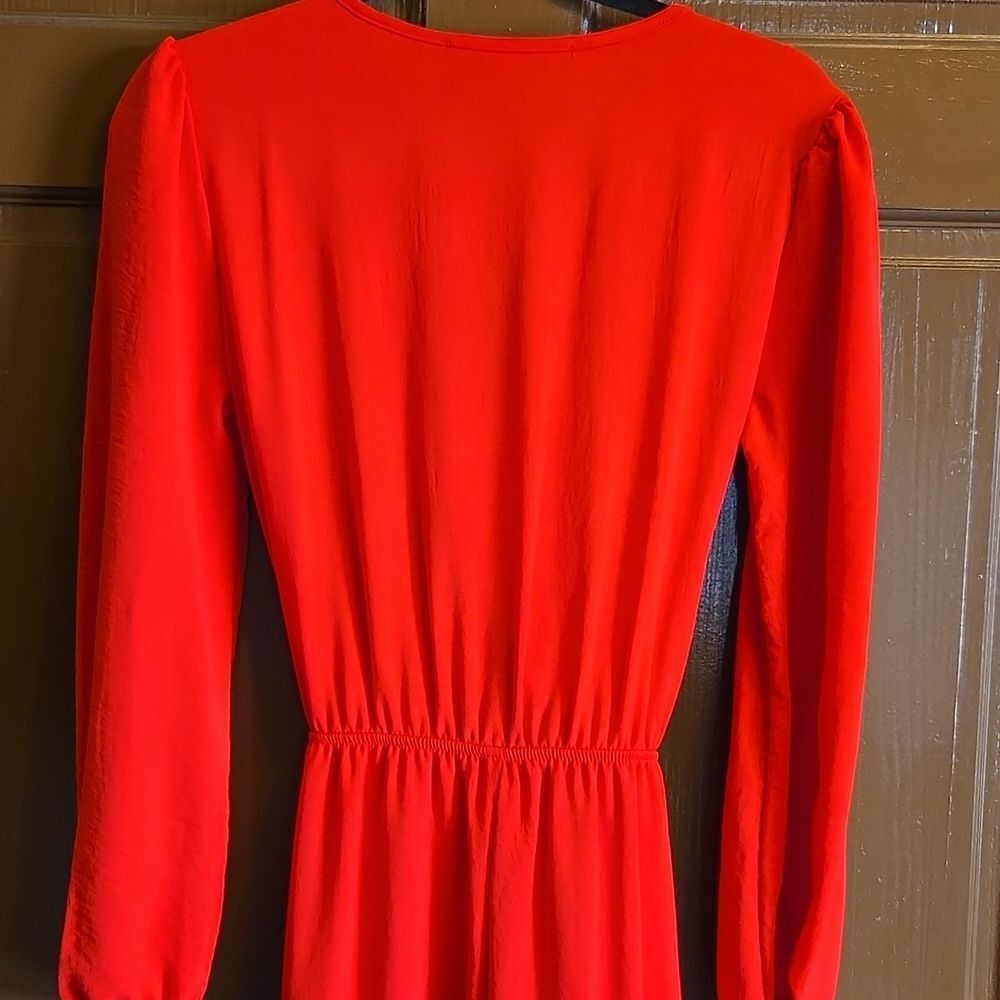 Fraiche by J-Red crinkled fabric long sleeved V neck A line dress Sz S. NWT. - Picture 6 of 12
